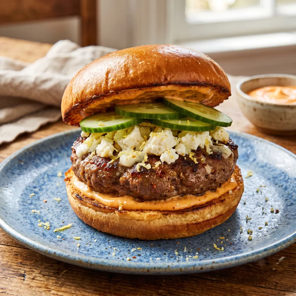 Simple Feta & Sriracha Beef Burger